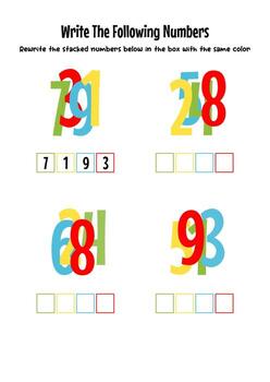 Write stacked numbers activity, boosting number recognition and writing skills vector