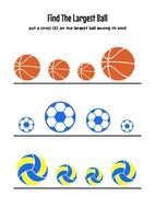 Identify the largest ball activity, teaching size comparison for kids vector