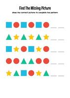 Engaging missing shape pattern worksheet for children's visual reasoning skills vector