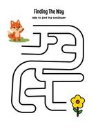 Fun maze activity for kids, helping a fox find the sunflower vector