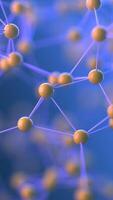 Futuristic 3D animation of connected yellow spheres representing a molecular or nanotech structure on a blue background. Ideal for science, innovation, and high-tech themes. video