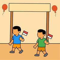 Children parade with Indonesian flags vector