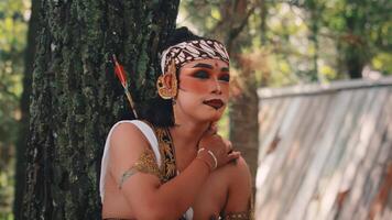 Javanese Archer with Rack Focus to a Hut in the Woods video