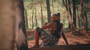 Traditional Javanese Archer Resting in a Forest video