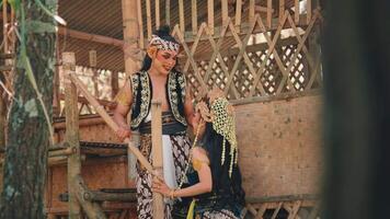 Romantic Javanese Couple at a Rustic Bamboo Hut video