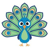 Cartoon Peacock with Colorful Feathers and Big Eyes a Charming Illustration for Childrens Books and Educational Materials vector