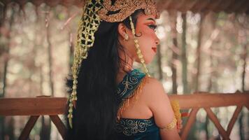Rear View of a Javanese Dancer with a Golden Headdress video