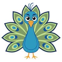 Cartoon Peacock with Elaborate Feathers a Cheerful Bird with Bright Colors and Cute Expression Perfect for Children's Designs vector
