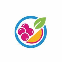 Colorful stylized fruit and leaf composition within a blue circle, modern design. vector