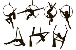 Silhouettes of a aerial gymnastic girl. vector