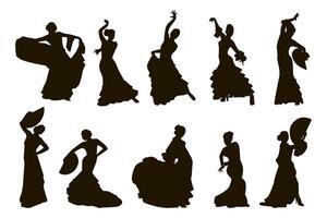 Silhouette flamenco. Women dancing flamenco vector