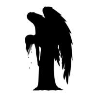 Dark silhouette of a crying angel with wings drooped down. A powerful emotional image symbolizing sorrow, grief, loss, or spiritual sadness in form vector