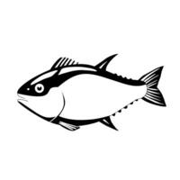 Black and white line art of a fish with distinct fins and body shape. outline illustration ideal for logos, seafood branding, or marine-themed design projects vector