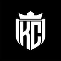 KC Letter logo shield shape inside shield badge crown on black background template design vector