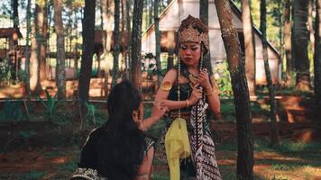 emocional despedida entre dois javanese dançarinos dentro uma floresta video