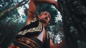 Javanese Dancer Performing an Emotional Dance with a Tree video
