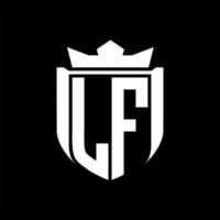 LF Letter logo shield shape inside shield badge crown on black background template design vector
