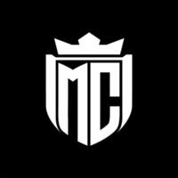 MC Letter logo shield shape inside shield badge crown on black background template design vector
