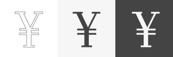 Japanese yen or Chinese yuan Currency Symbol. Outline and Black White Icons vector