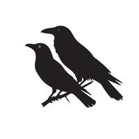 Silhouette of Two Crows Sitting on a Branch vector