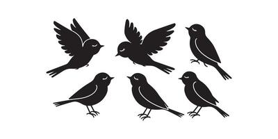 Multiple Small Bird Silhouettes Perched and Flying vector