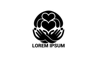 Heart and Hands Logo with Double Hearts Symbolizing Love, Care, and Unity vector