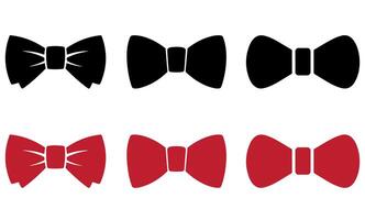 Black and Red Bow Tie Icon Set Flat Silhouette Tuxedo Accessory Design vector
