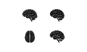 Black Brain Icon Set Human Brain Silhouette Illustrations in Different Views vector