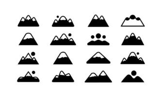 Mountain Icon Set, Black and White Snow-Capped Peaks, Geometric Mountain Illustrations vector