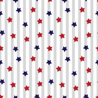 Red and blue stars on stripes background seamless pattern. Hand drawn illustration. For Cosmonautics Day, banners, covers, wrapping paper, wallpaper, textile. vector