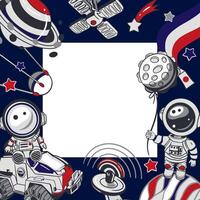 Space-themed illustration of astronauts and planets vector