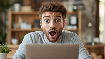 Surprised Man Reacting to Exciting New photo