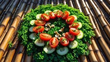 Fresh Vegetable Medley with Tomatoes, Cucumbers, and Mushrooms photo