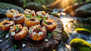 Grilled Peach Halves with Feta Cheese and Thyme by Stream photo