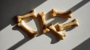 Delightful Dog Bone Treats Arranged in Natural Sunlight With Diagonal Shadow Play for Added Visual Interest photo