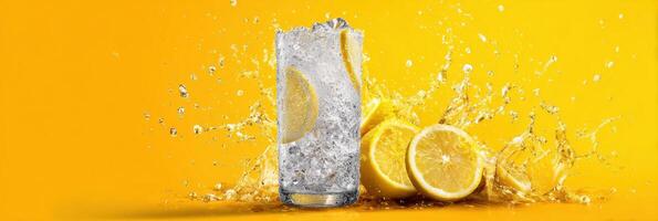 Refreshing Sparkling Lemon Soda in Modern Food Advertisement Style With a Citrus Burst on Clean Background photo