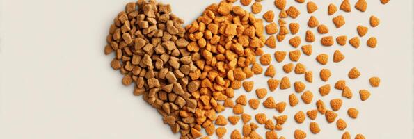 Scattered Pet Treats Create Heart Shape for a Loving Pet Food Advertisement Concept photo