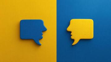 Dual Tone Minimalist Face-To-Face Talk Icons Representing Communication and Connection in a Vibrant Split Composition photo