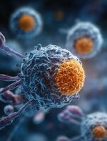 Immunity Response Illustrated Through Immune Cells Attacking a Virus Under a Microscope in a Clean Laboratory Environment photo