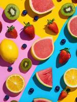 Collage of Vibrant Summer Fruits Arranged in a Pop Art Style for a Colorful Celebration of Seasonal Flavors photo