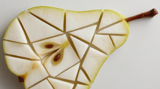 Abstract Pear Slice Designed With Geometric Tiles in a Clean Right Zone, Showcasing Unique Shapes and Patterns photo