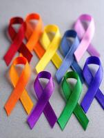 Colors of Awareness Ribbons Representing Various Male Health Issues Displayed Neatly Against a Gray Background photo