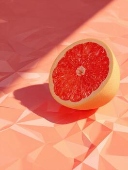 Grapefruit Resting on a Geometric Background With Soft Shadows and a Clear Upper Zone During Daylight photo