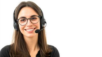 Customer Support Agent With Headset Provides Friendly Assistance in Bright Workspace During Daytime photo