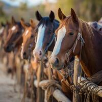 A Line of Majestic Horses Ready for the Trail Ahead. photo