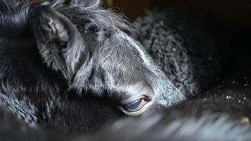 Gentle Gaze A Close Up Look at a Calf's Waking Eye in Warm Light. photo