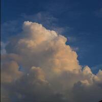 Majestic Cumulus Clouds Catching Golden Hour Light in a Blue Sky. photo