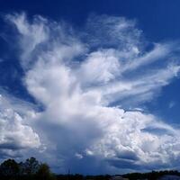 Majestic Clouds Dancing Across a Vast Blue Sky Horizon. photo