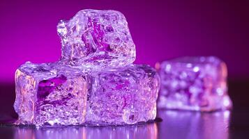 Cool Refreshing Ice Cubes Gleaming Under Purple Light. photo