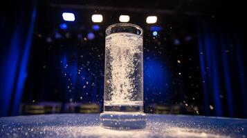Sparkling Water in a Glass with Bubbles and Falling Glitter photo